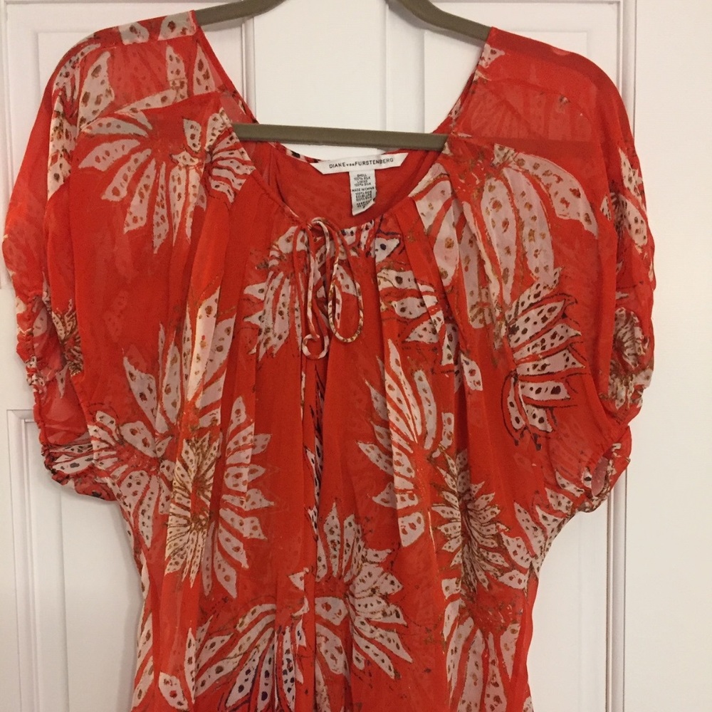 Diane Von Furstenberg Floral Silk Flowy Top